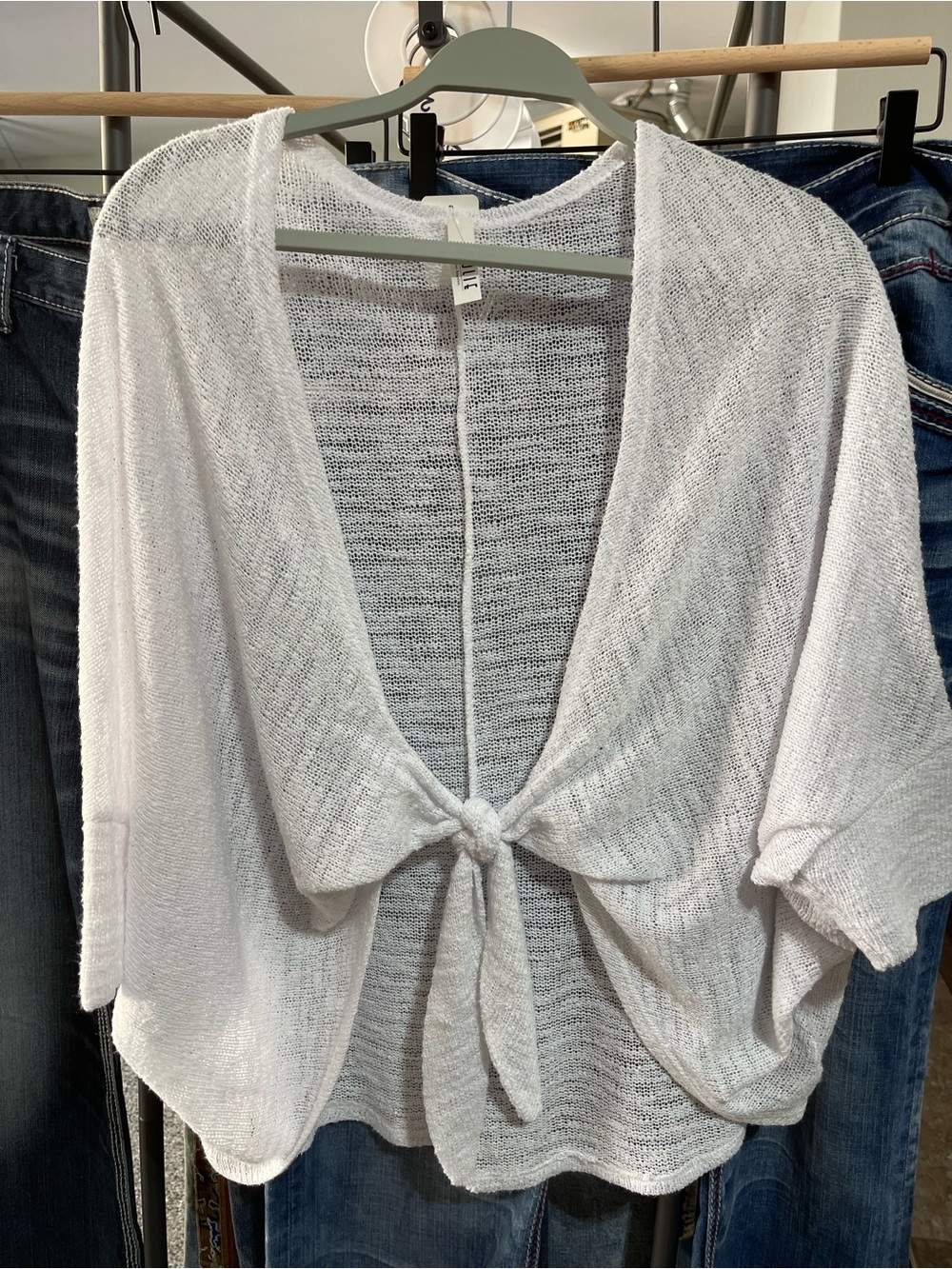 Jolie White Tie-Front Open Knit Cardigan